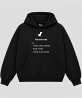 No Internet - Black Boxy Hoodie – 100% Cotton Fleece