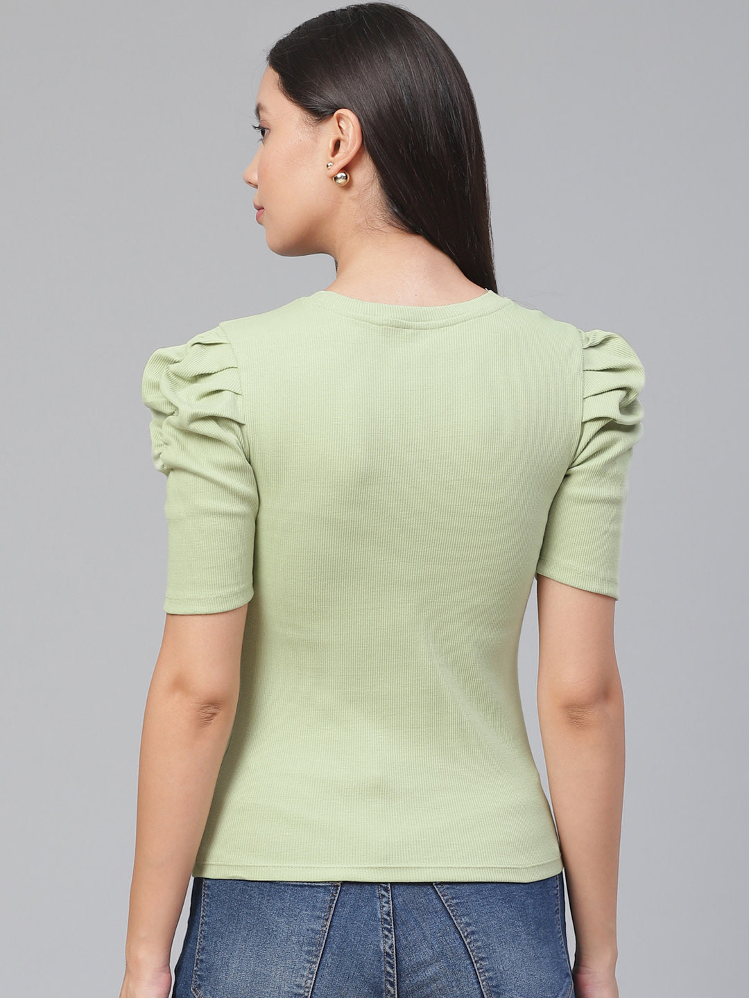 Women Puff Sleeve Green Top