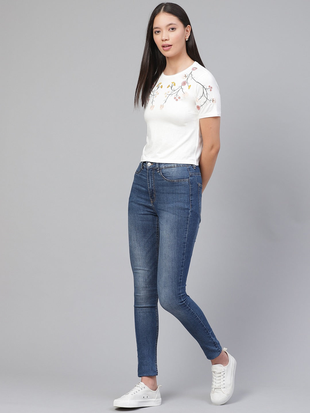 Women's Embroided White Crop Top