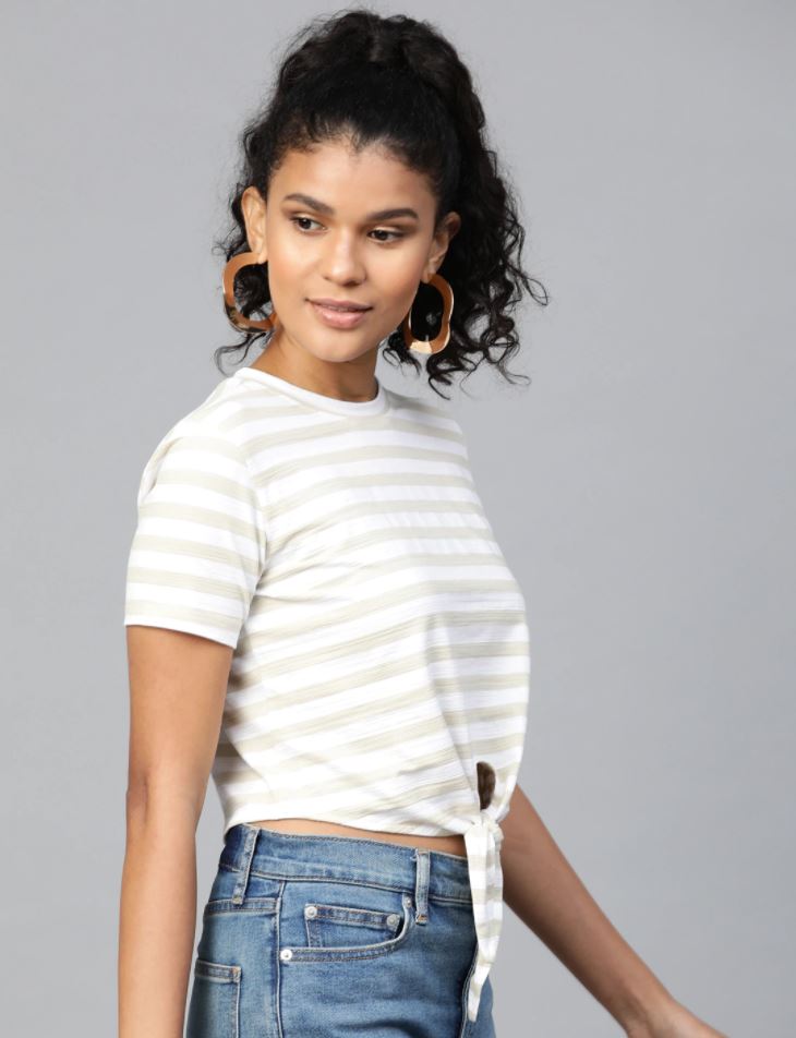 Women Front Knot Striped Top