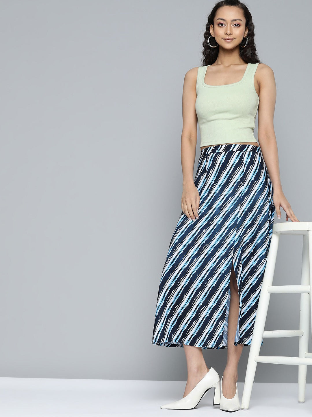 Women Ribbed Fitted Green Crop Top