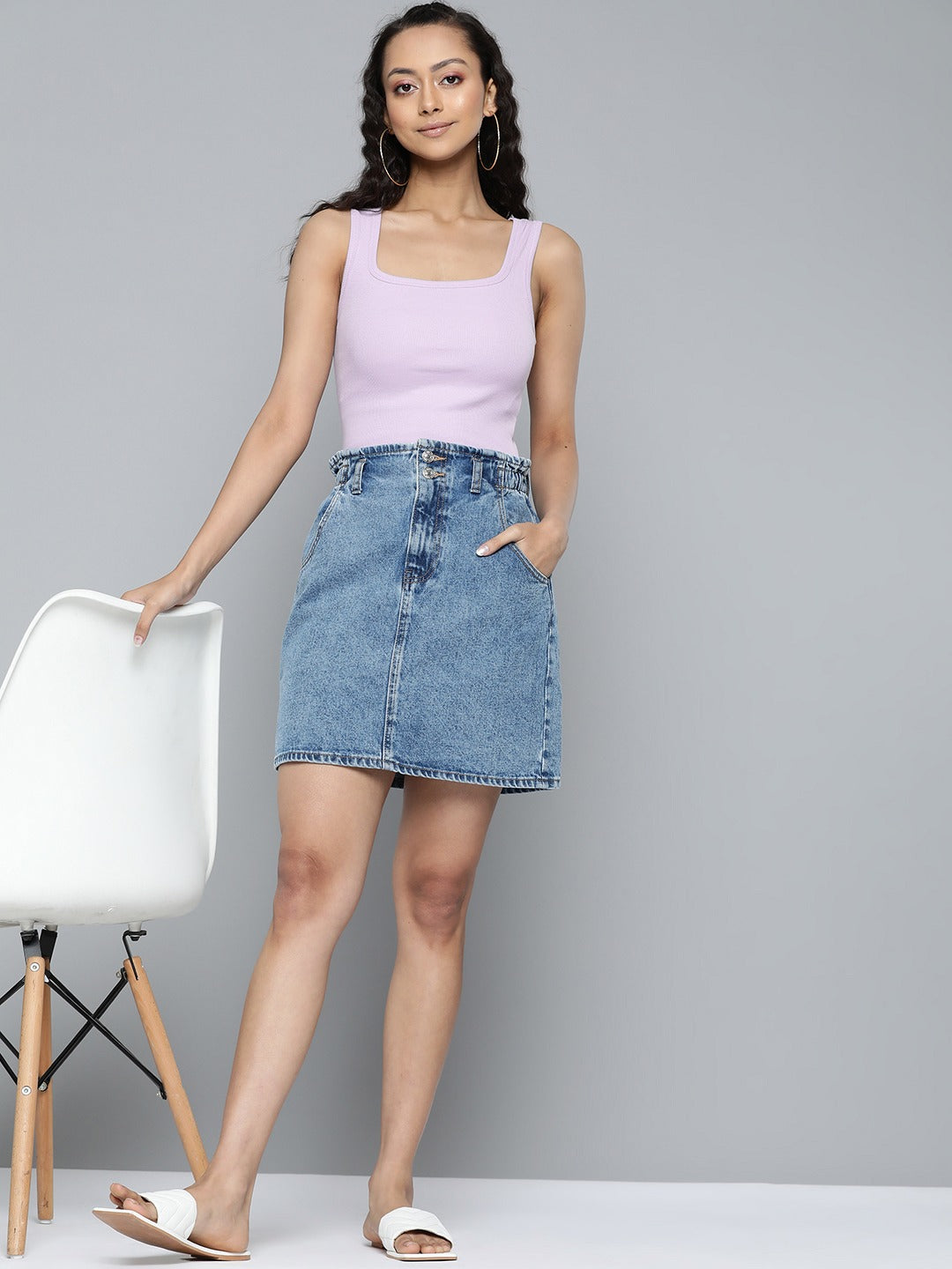 Women Ribbed Fitted Lavander Crop Top