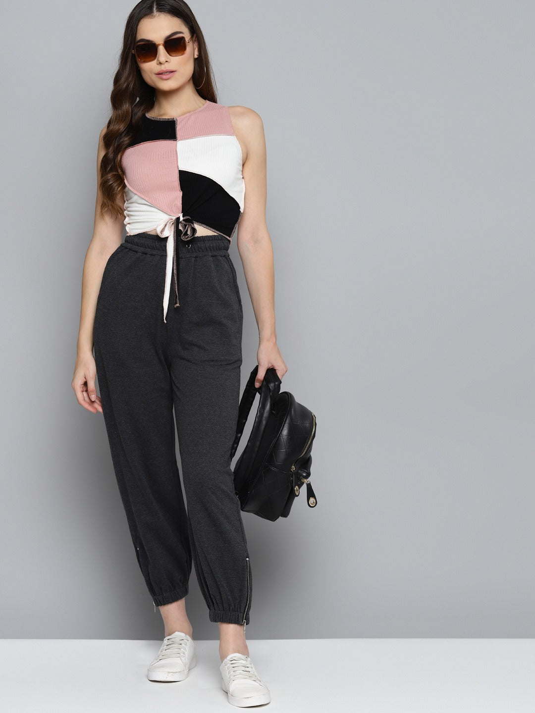 Women Dark Grey Track Pant With Zipper