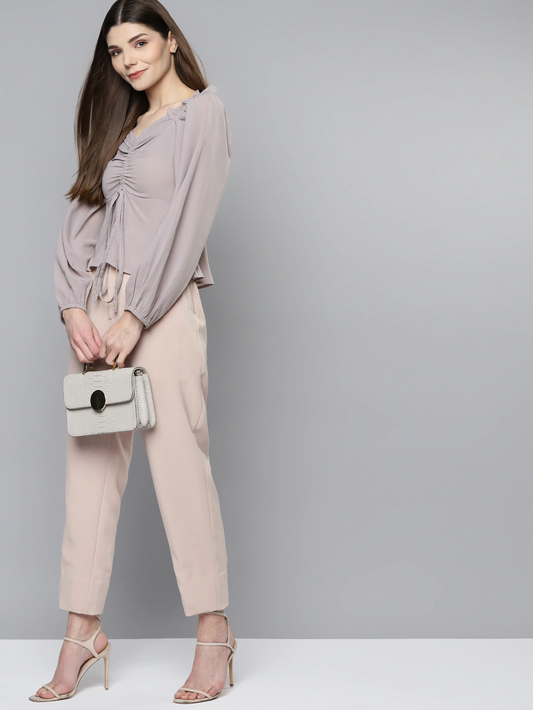 Women Front Ruching Solid Top