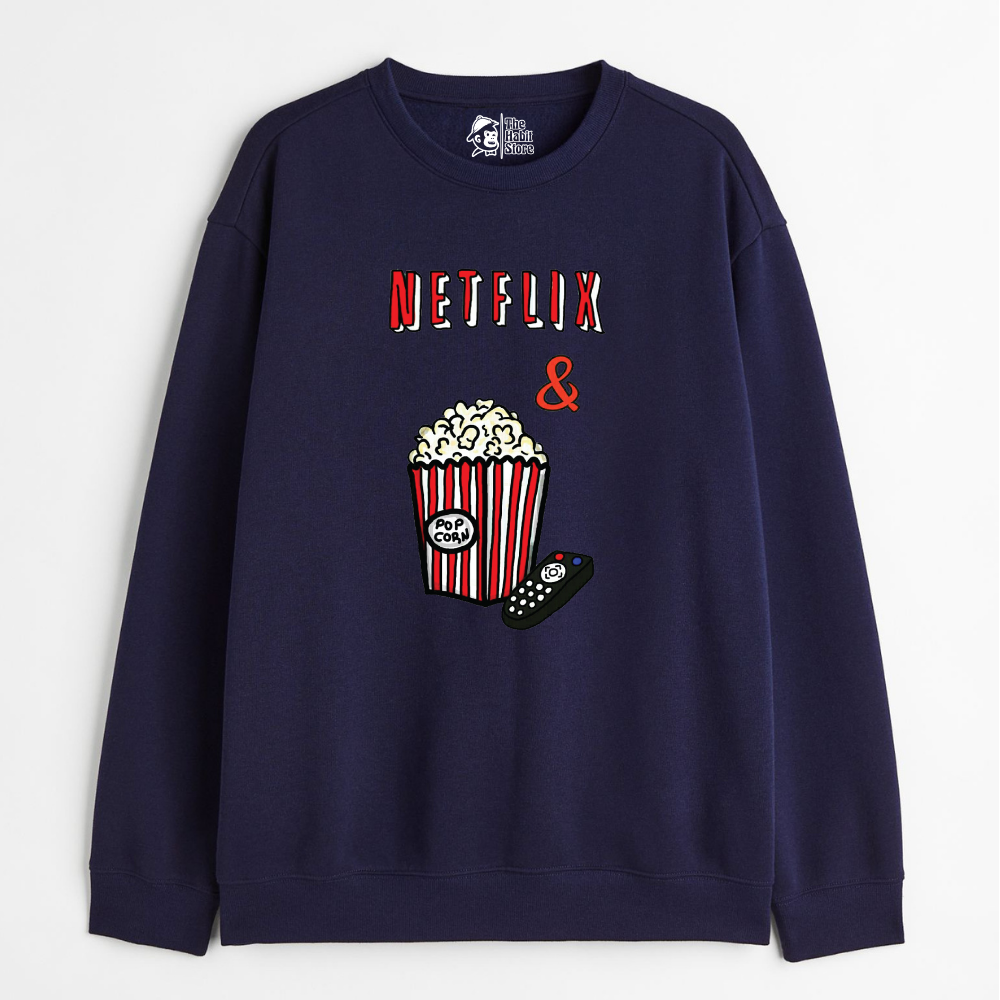 "Netflix & Popcorn - Cozy Delight: Winter Bliss Unisex Oversized Sweatshirt (400 GSM)"