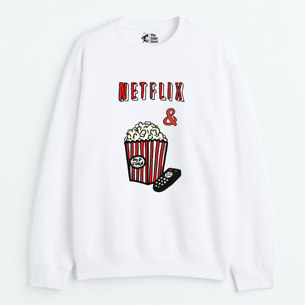 "Netflix & Popcorn - Cozy Delight: Winter Bliss Unisex Oversized Sweatshirt (400 GSM)"