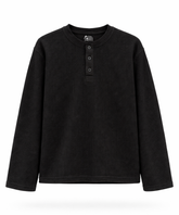 Black Henley Waffle Knit Full Sleeve