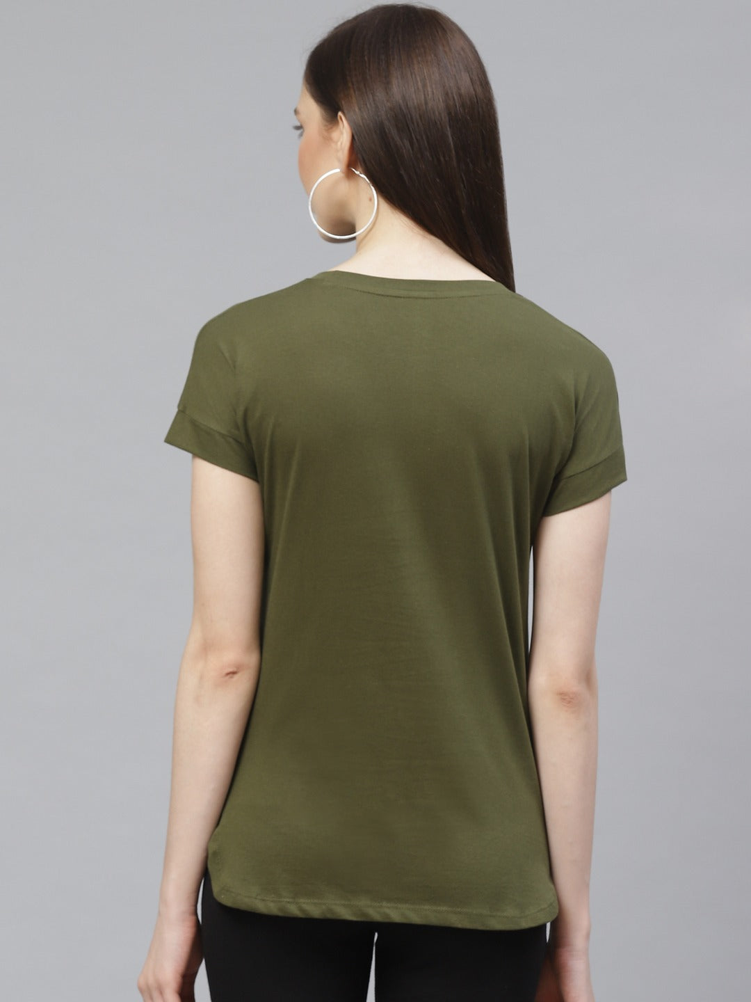 Women High-Low Long Olive T-shirt