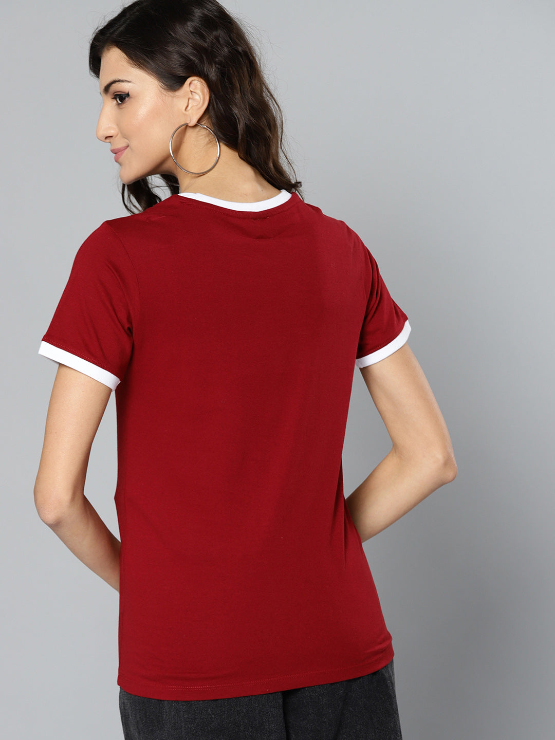 Women Solid Red Ringer T-shirt