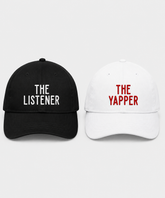 The Listener & The Yapper – Embroidered Couple Caps Set of 2