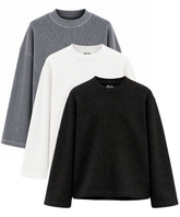 Acid Wash, Black & White Waffle Knit Oversized Full Sleeve T-Shirt – Pack of 3