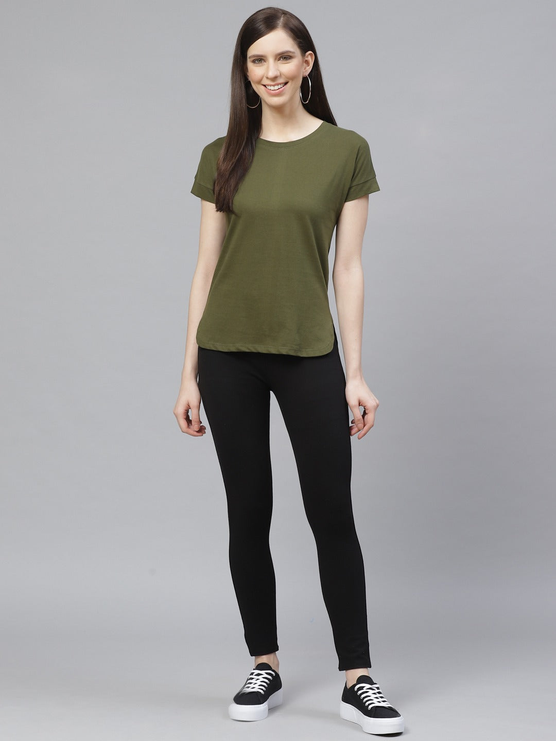Women High-Low Long Olive T-shirt