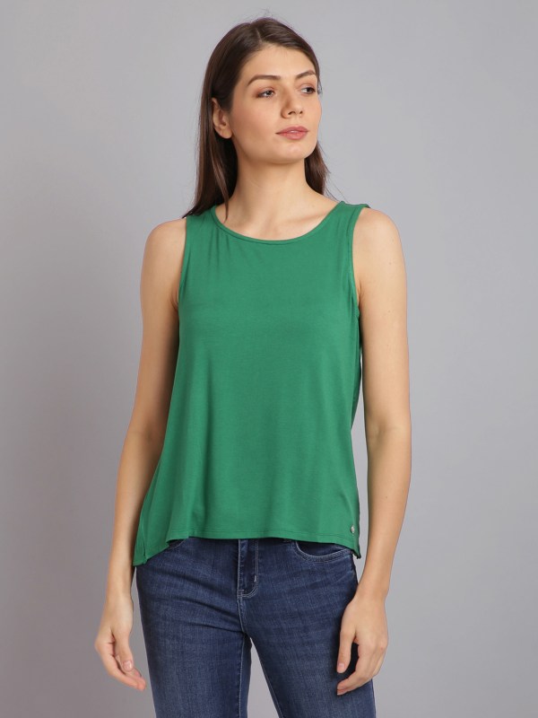 Sleeveless Casual Green Top
