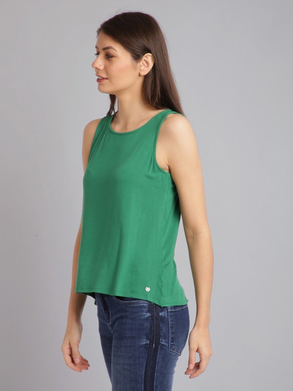 Sleeveless Casual Green Top