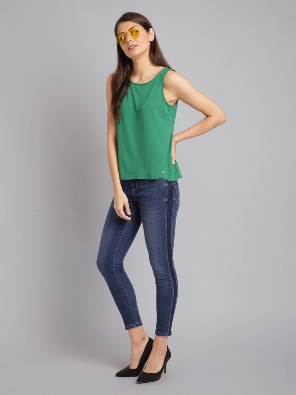 Sleeveless Casual Green Top