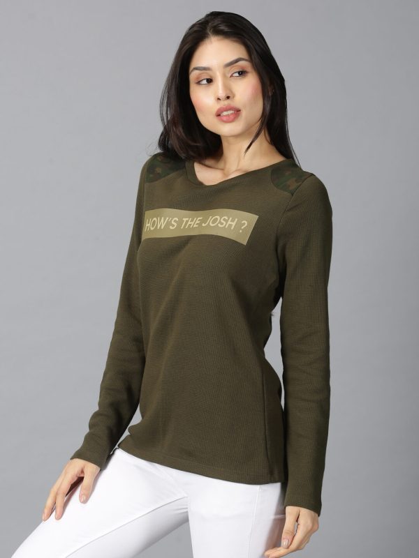 Printed Round Neck Green T-shirt