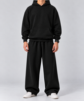 Black Boxy Hoodie & Sweatpants Combo Set – 100% Cotton Fleece