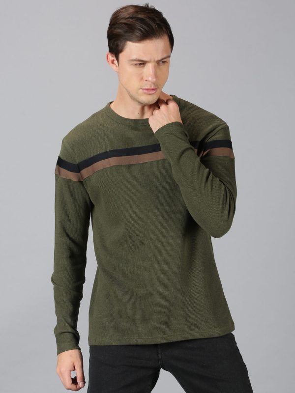 Men Chest Tape Green Round Neck Sweatshirt