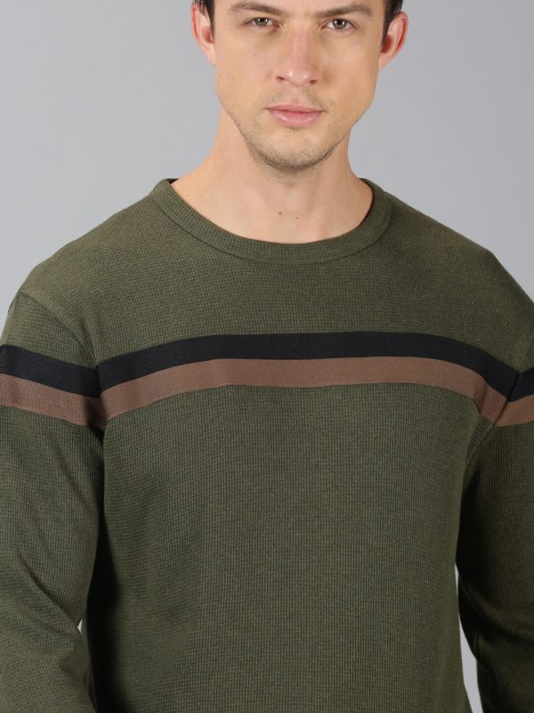 Men Chest Tape Green Round Neck Sweatshirt
