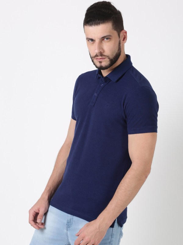 Men Plain Blue Cotton Polo T-shirt