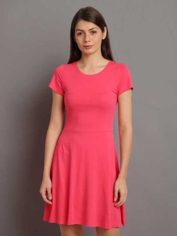 Women Solid Pink A-Line Dress