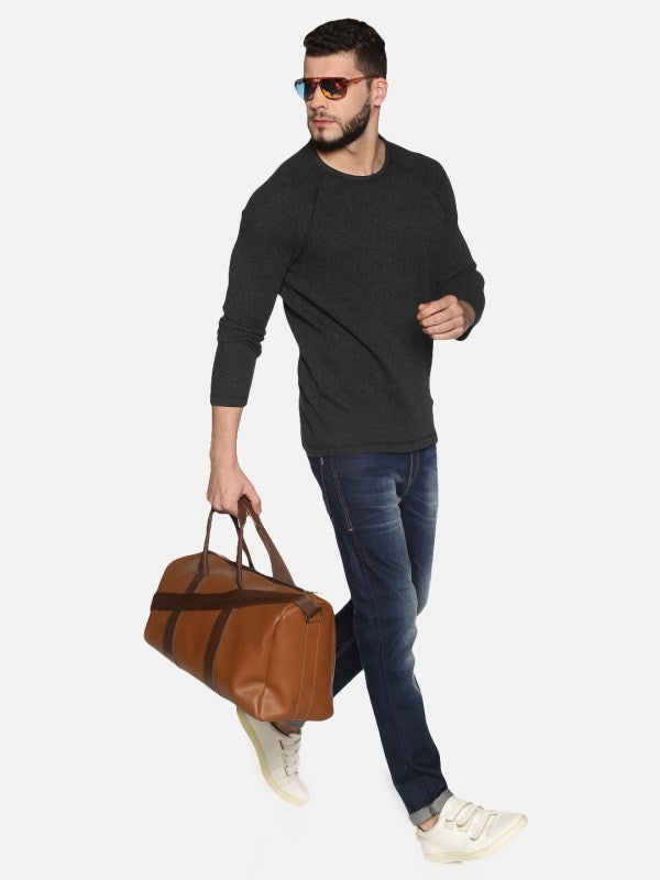 Men Solid Ash Grey Cotton Crew Neck Pullover Sweatshirt
