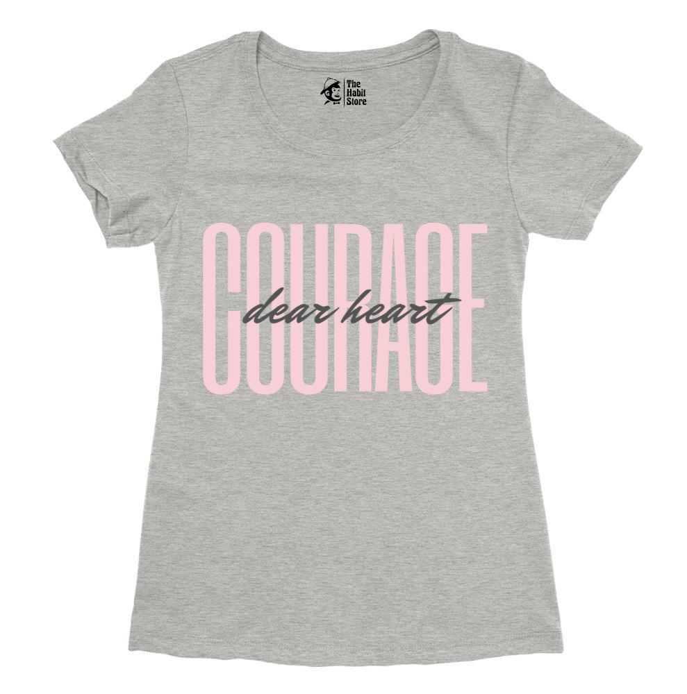 Courage Dear Heart Women's Grey Melange Round Neck Half Sleeve