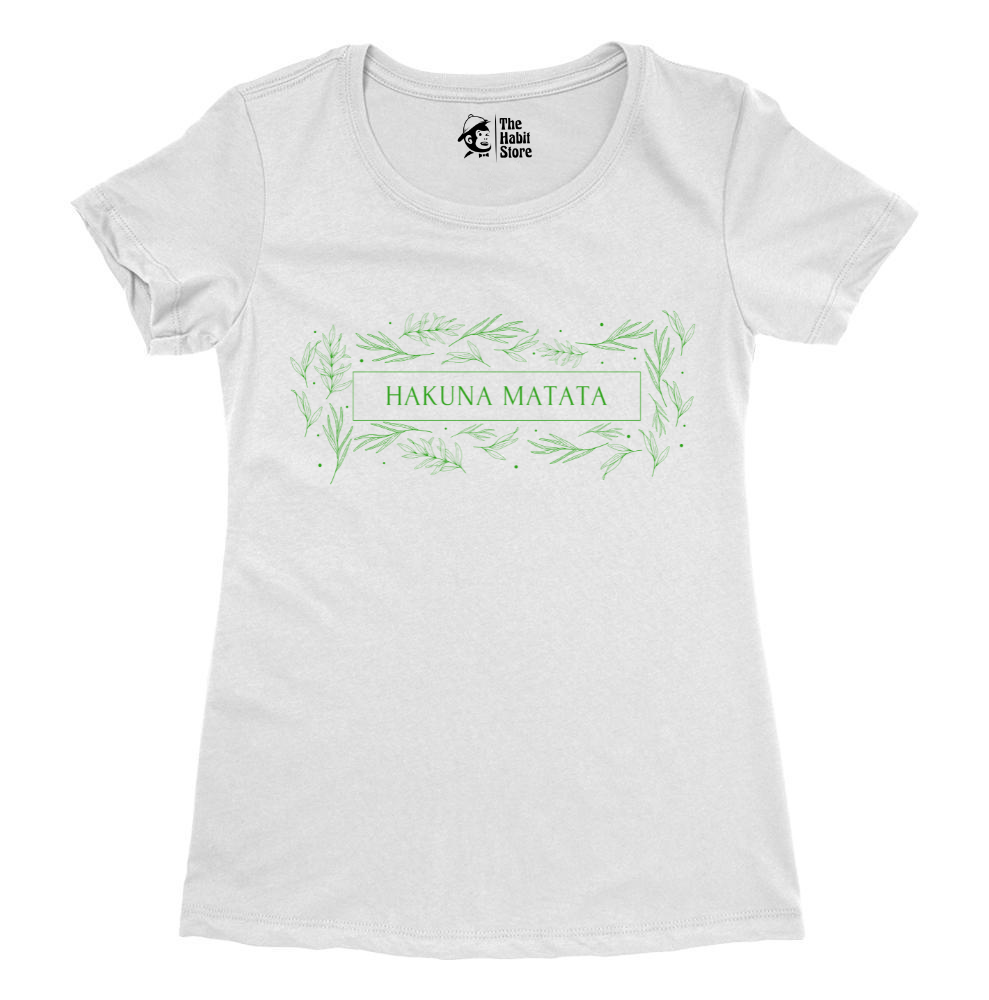 Hakuna Matata Women's White Round Neck Half Sleeve