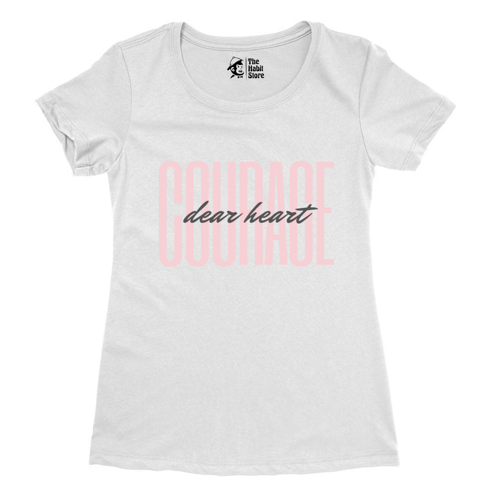 Courage Dear Heart White Women's Round Neck Half Sleeve