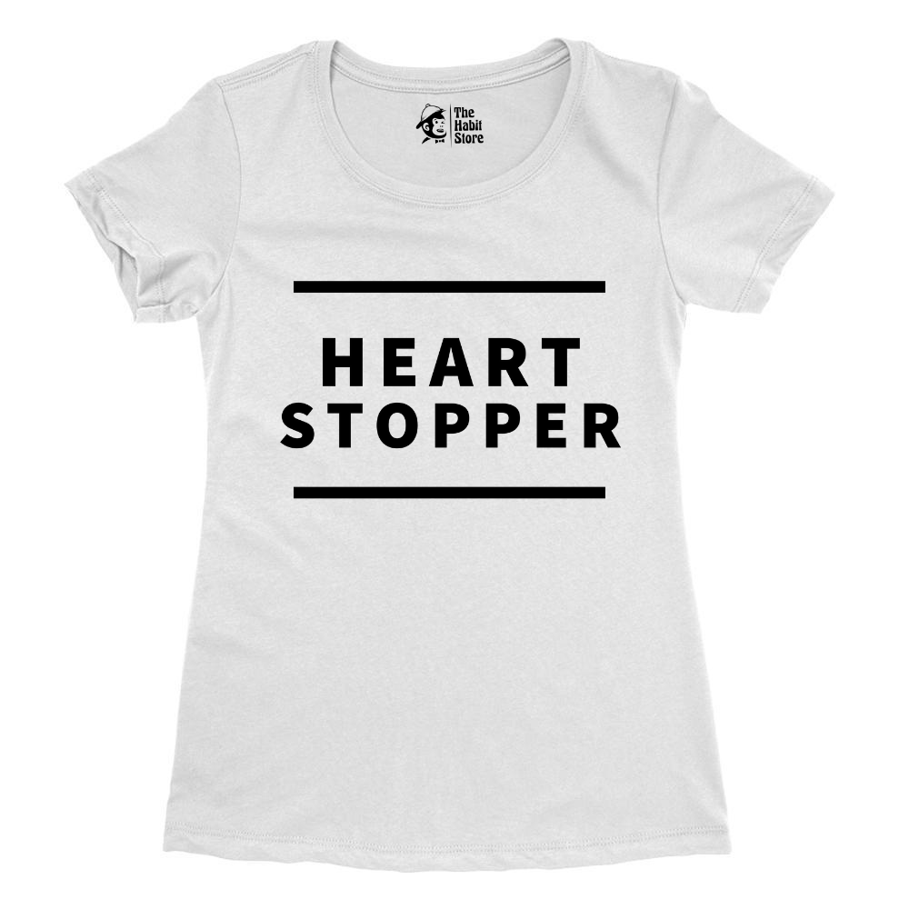 Heart Stopper Women's White Round Neck Half Sleeve