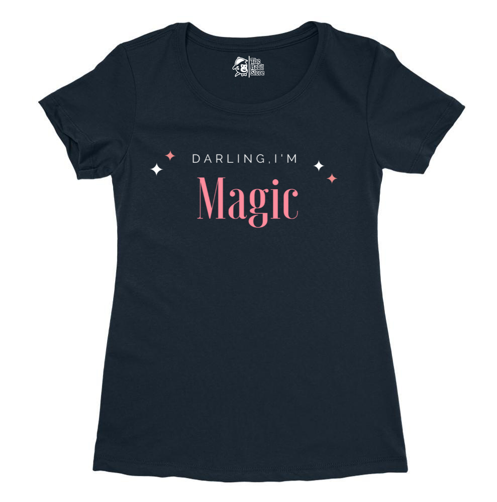 Darling, I'm Magic Women's Navy Blue Round Neck Half Sleeve