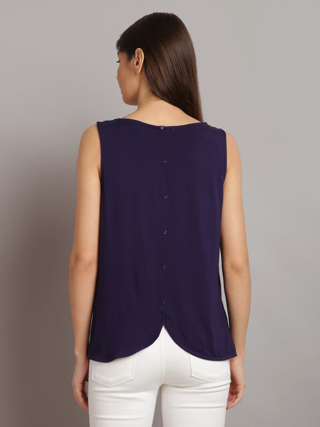 Sleeveless Casual Dark Blue Top