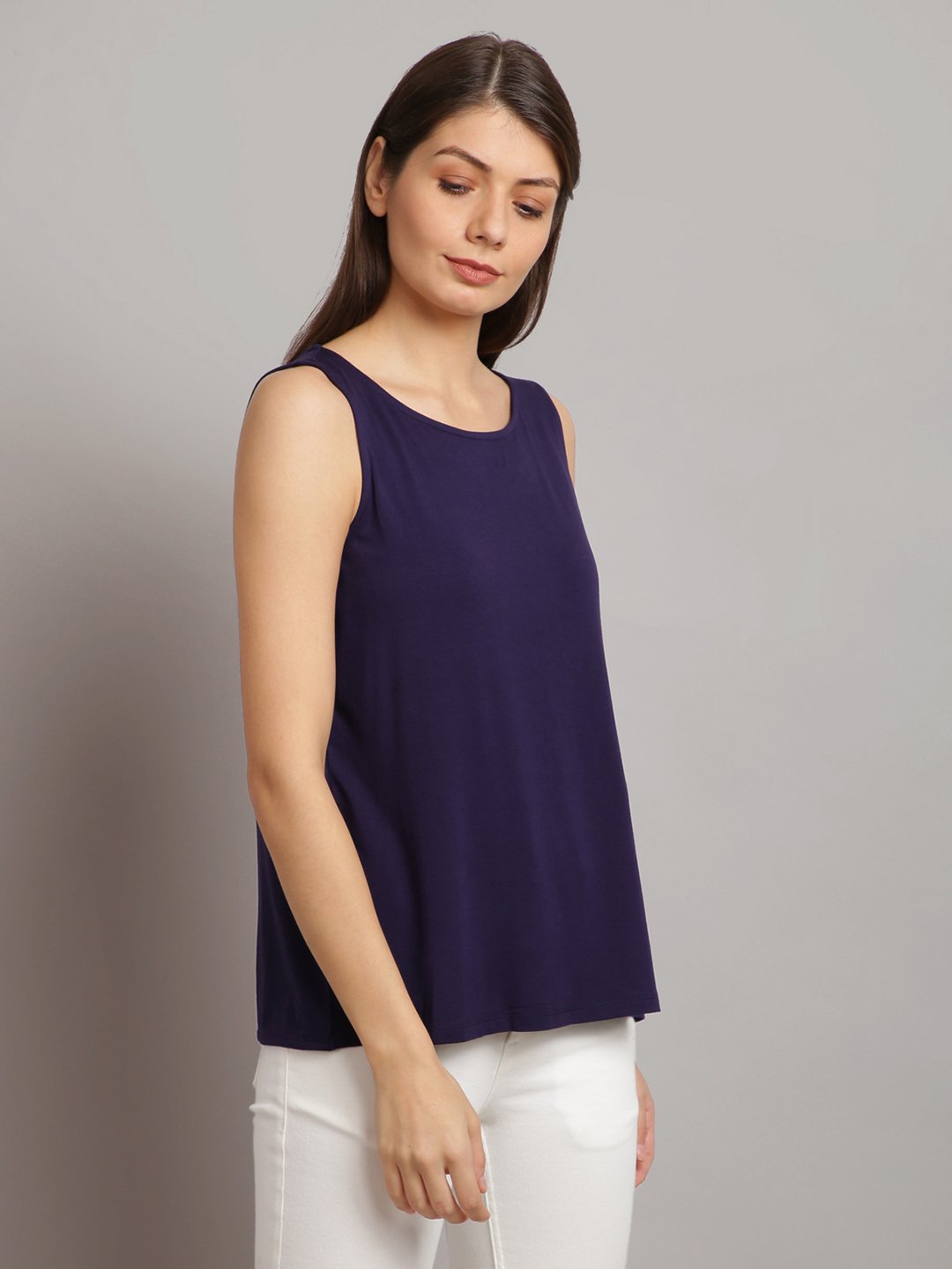 Sleeveless Casual Dark Blue Top