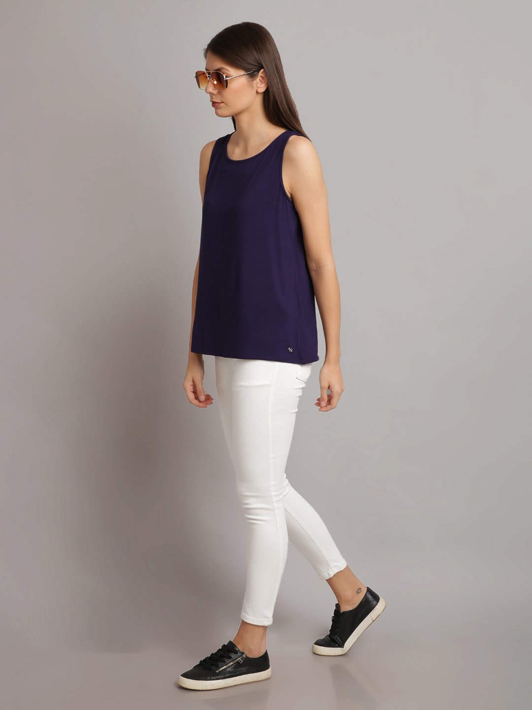 Sleeveless Casual Dark Blue Top