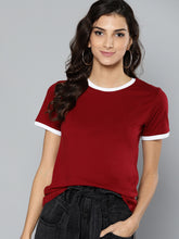 Women Solid Red Ringer T-shirt