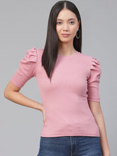 Women Puff Sleeve Pink Top