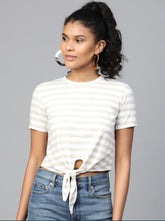 Women Front Knot Striped Top