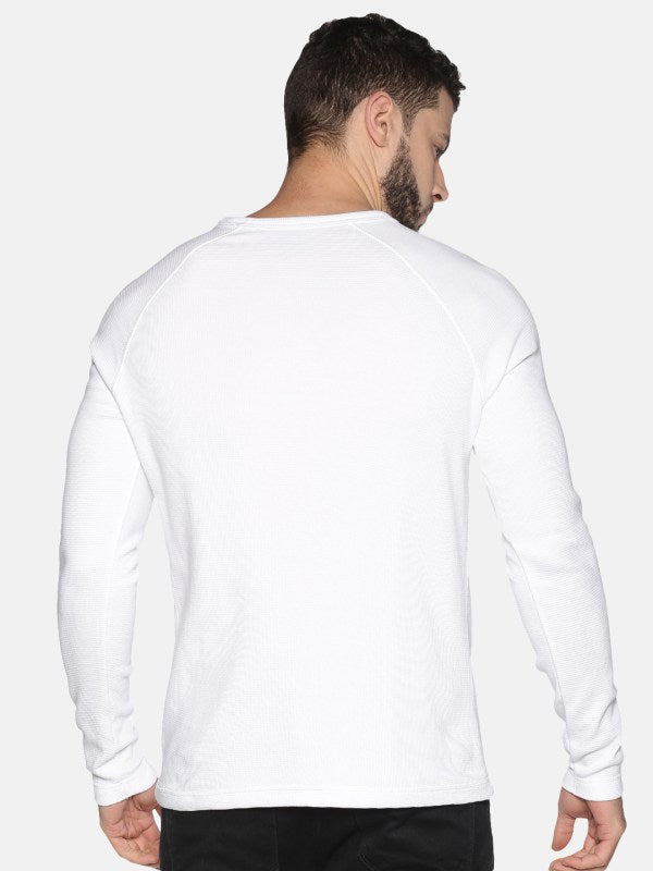 Men Solid White Cotton Crew Neck Pullover Sweatshirt