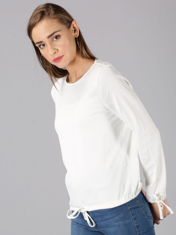 Casual Full Sleeve Solid White Top
