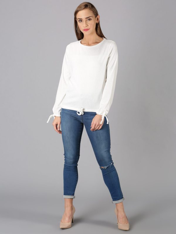 Casual Full Sleeve Solid White Top