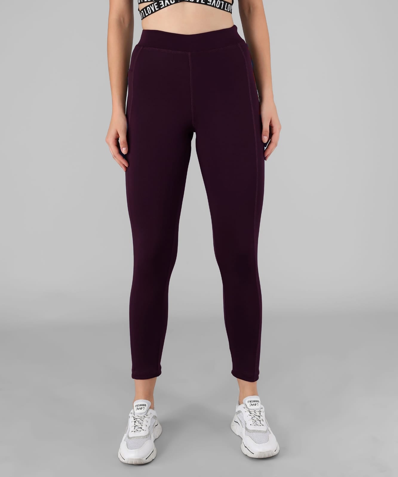Women Solid Wine Leggings
