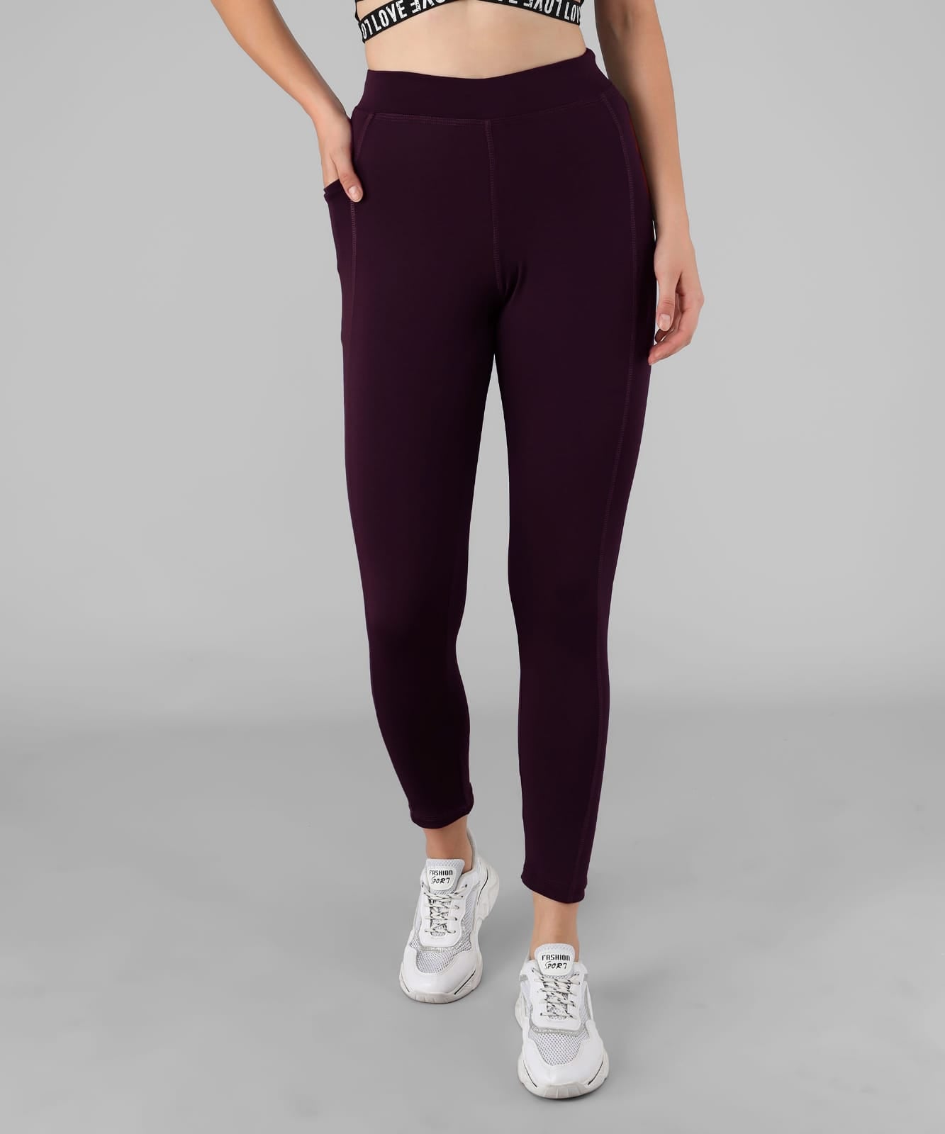 Women Solid Wine Leggings