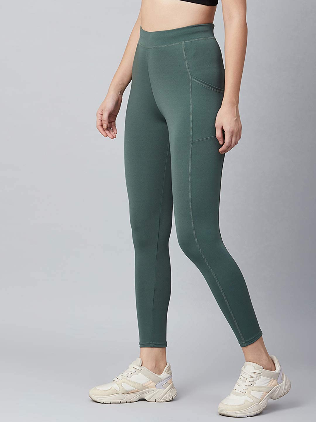Women Solid Bottle Green Leggings
