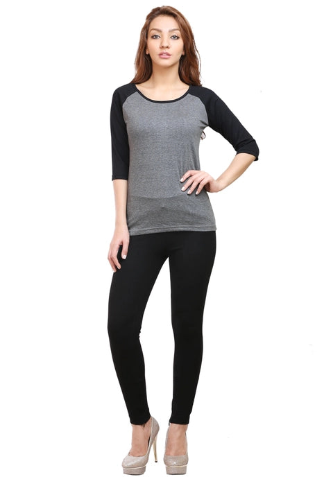 Women Raglan T-shirt - Black & Charcoal Melange