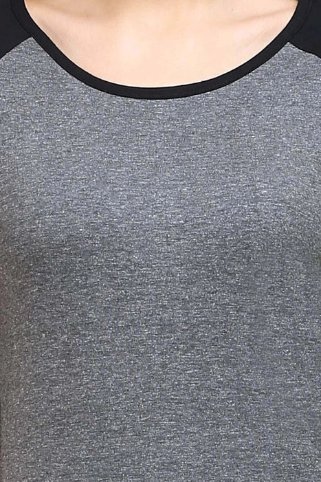 Women Raglan T-shirt - Black & Charcoal Melange