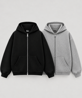 Black & Grey Boxy Zipper Hoodies (Set of 2) | 100% Cotton Fleece