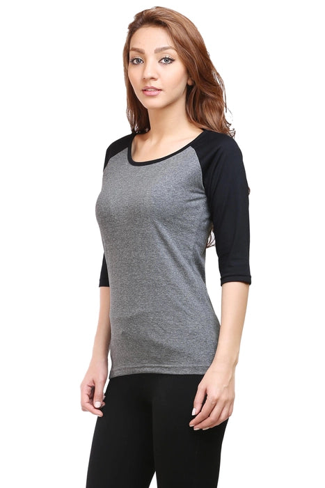 Women Raglan T-shirt - Black & Charcoal Melange