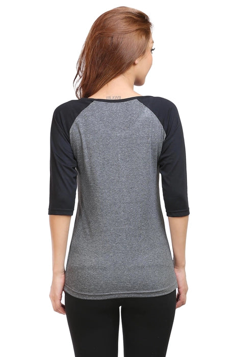 Women Raglan T-shirt - Black & Charcoal Melange