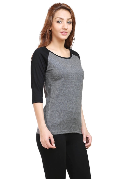 Women Raglan T-shirt - Black & Charcoal Melange