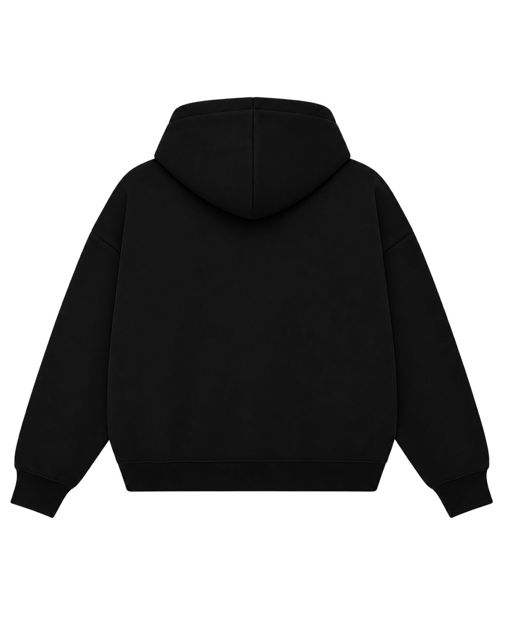 Black Boxy Double Zipped Hoodie Back Design